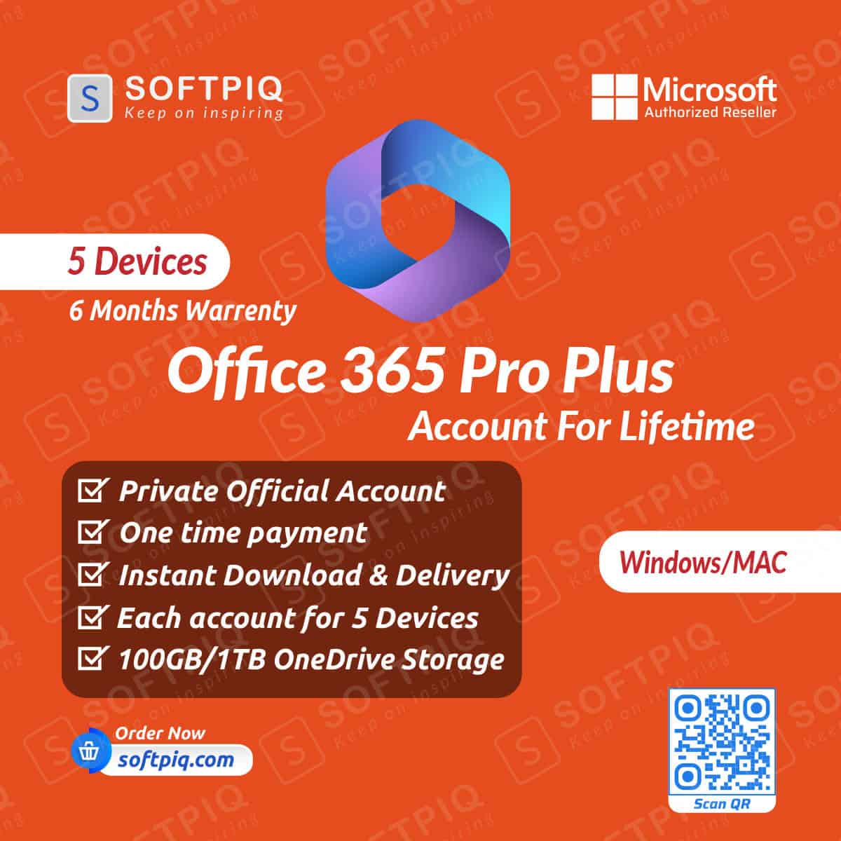 Microsoft Office 365 Pro Plus Account For Lifetime For 5 Devices with 100 GB Microsoft Office 365 Pro Plus Account