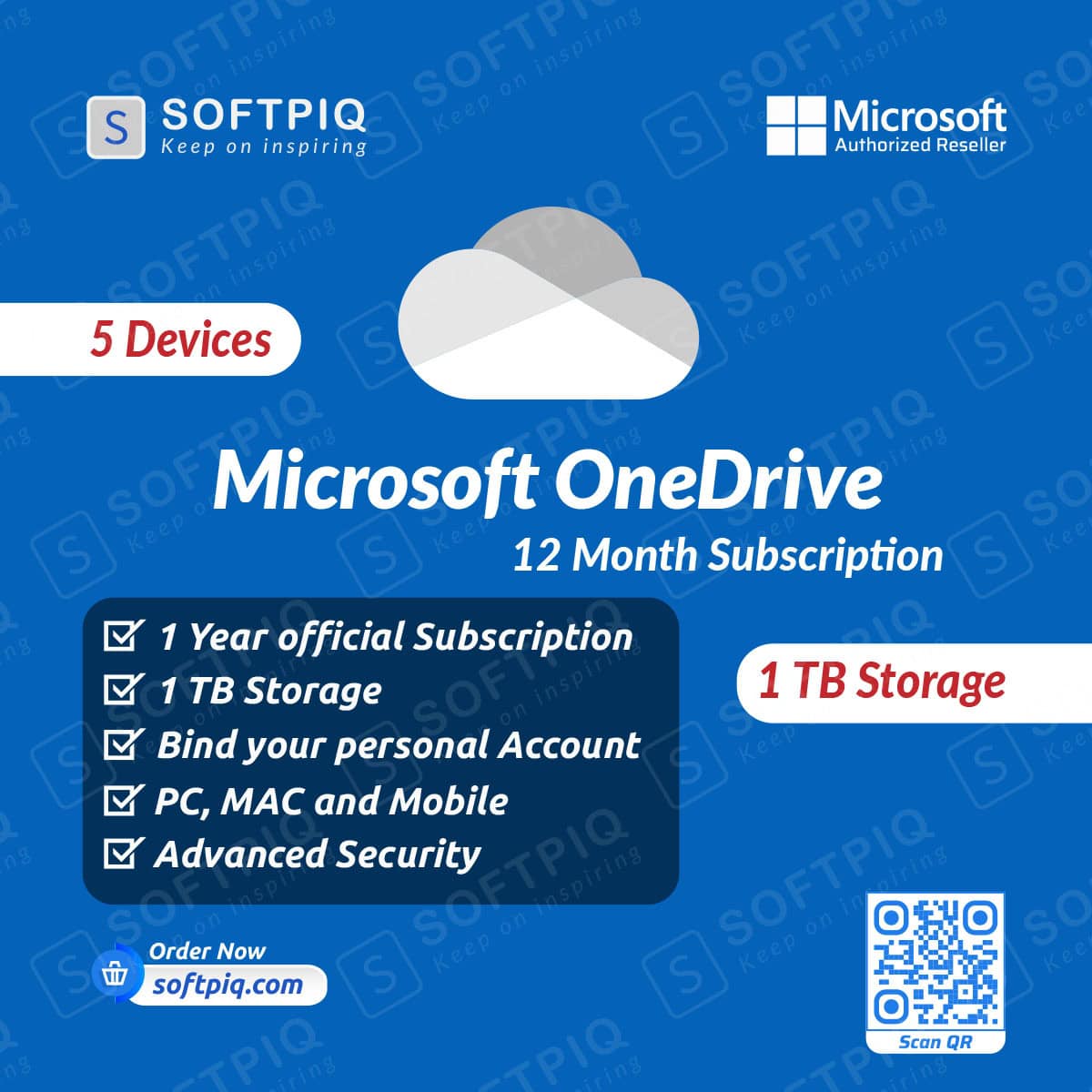 Microsoft OneDrive For 1 Year 5 Devices Subscription